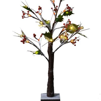 China Battery Operated Snow Tree Light 60cm Power Adapter For Led Bright Red Bay And Leaf Snow Tree Light for sale