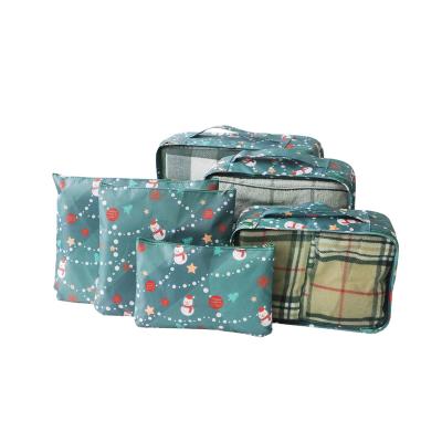 China Fashion Six-in-One 290D Polyester Merry Christmas Pattern Package Storage Travel Bag Tote Cube for sale