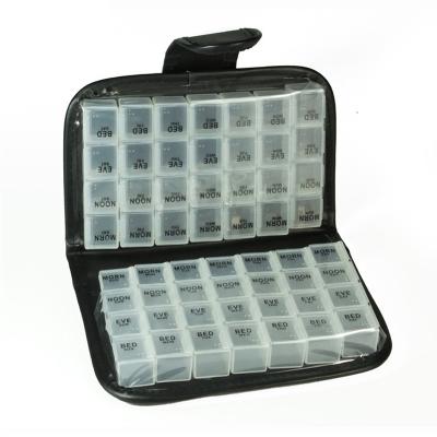 China Pp 14 Day Pill Box with Leather Case, Weekly Pill Organizer, Prescription and Medication Reminder Pill Box for sale