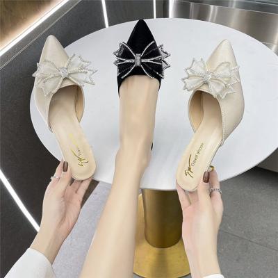 China Fashion trend custom logo accepted pointed toe with fashionable bow knot women's heels for sale