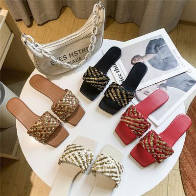 China Wholesale 2022 China Trend Fashion Strap Large Size Women's Fashionable PU Woven Gold Sandals for sale