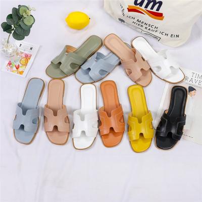 China Fashion trend sandals 2022 cheap upper women's summer flat slippers H shoes style for sale