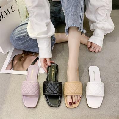 China Fashion trend good quality diamond lattice PU outsole sandals women summer rubber slippers for sale