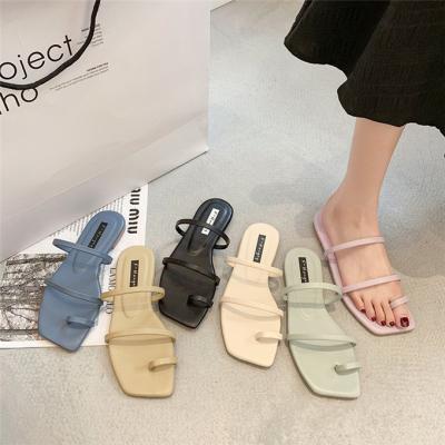 China Fashion Trend JIngli Parallel Straps Colorful Women's Slippers Casual Flat Shoes For Woman for sale