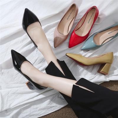 China Lit 2022 Hot Selling Candy Color Pointed Toe Block Heels Pumps Women Shoes for sale