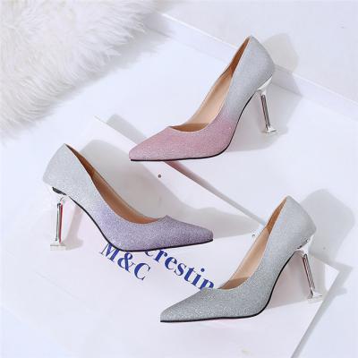 China Fashion Trend Shiny Glitter Pointed Toe Shoes Thin Heel Women High Heel Shoes for sale