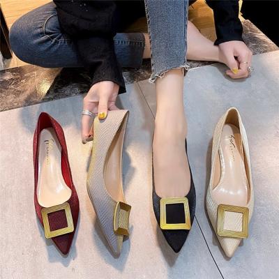 China Fashion trend luxury pointed toe with metal buckle thin high heels shoes bride shoes red high heels women shoes for sale