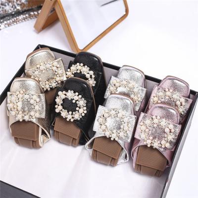 China New Design Square Toe Lightweight Shiny Pearl On Buckle Ballerina Slip On Shoes Pump Flats for sale