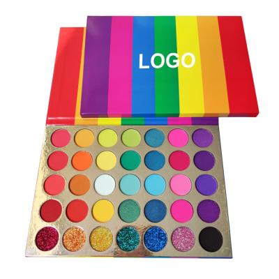 China Low MOQ 35colors rainbow high waterproof vegan pigment package custom private label eyeshadow palette for sale