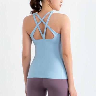 China HS0085 Women's Yoga Workout Sports Gym Cross Back Custom Made Breathable Vest Sleeveless Single Running Tank Top for sale