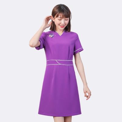 China Salon modern women's beauty newcomer purple finished elegant dress uniform workwear beauty salon care for sale