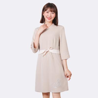 China Modern women's beauty uniforms simple atmosphere dress lace-up dress work clothes wholesale for sale