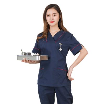 China Short Sleeve Comfortable Elastic Eco-friendly Solid Color Nurse Scrub Suit Medical Uniform for sale