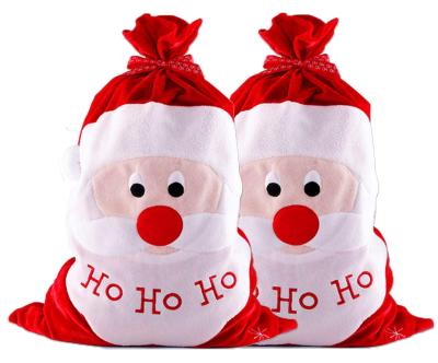 China Custom Large 26x19 Inch Durable/Recyclable/Folding Christmas Stocking Bag Wrapping Sack Velvet Santa Sack With Ribbons for sale