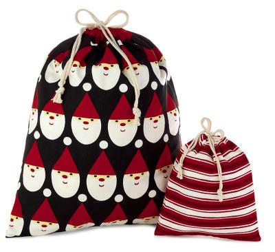 China Factory Direct Durable/Recyclable/Folding Santa Stripes Black Red Drawstring Christmas Gift Custom Bag Set For Christmas Party for sale