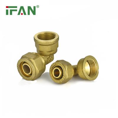 China IFAN Durable Wholesale Yellow Brass Compression Tee Fitting Custom PEX Conduit Brass Elbow Coupling for sale