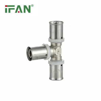 China IFAN High Pressure Durable Brass 16-32mm PEX Tee Brass Tubing Press Fittings For PEX Pipe for sale