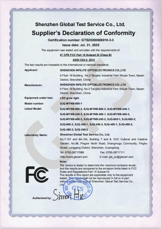 FCC - Shenzhen Infilite Optoelectronics Co., Ltd.