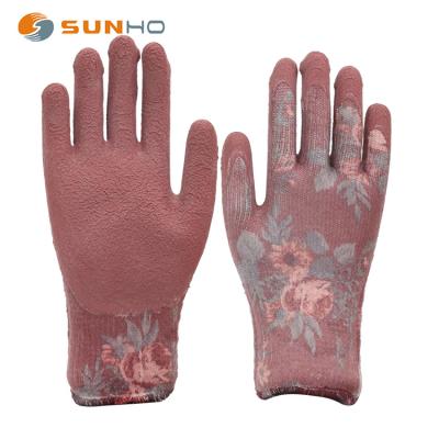 China Sunnyhope Garden Latex Foam Winter Fleece Floral Print Floral Print Women Breathable/Comfortable/Flexible/Durable Gardening Gloves for sale