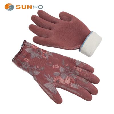 China Sunnyhope Garden Latex Foam Winter Fleece Floral Print Floral Print Women Breathable/Comfortable/Flexible/Durable Gardening Gloves for sale