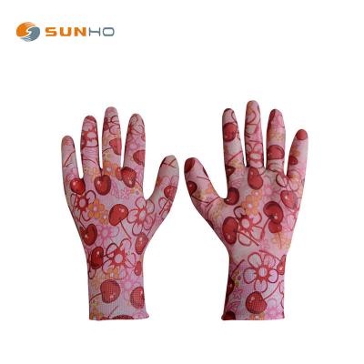 China Cheap safety work gloves13 anti-slip gauge knitted floral liner gardening gloves for sale