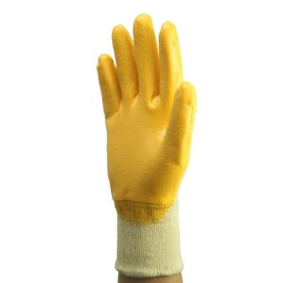 China Eldiven Daily Life / Yellow Nitrile Coated Gloves With Knit Wrist for sale