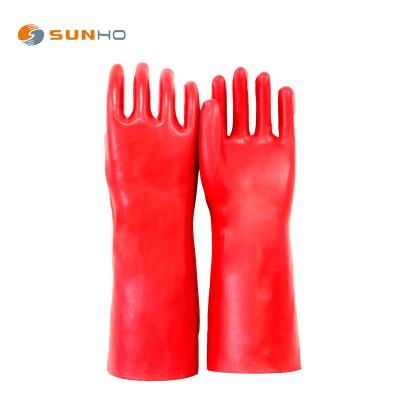 China Sunnyhope Red Rubber Hand Work Safety Anti-Slip Construction Gloves PVC Coated Safety Work Gloves for sale