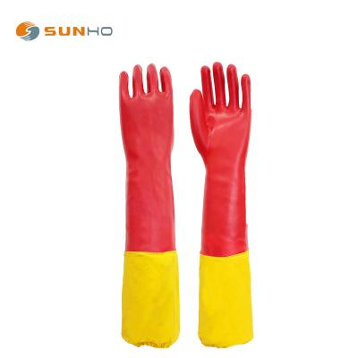 China Cheap Protective Work Safety Gloves Blue PVC Coated Work Gloves With Long Sleeves for sale