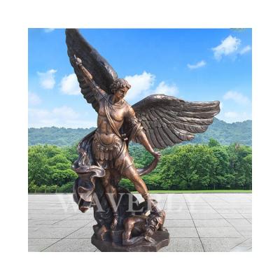 China Europe Vintage Metal St Michael Arkhangel Statue Saint Bronze Michael Statue Brass Copper Sculpture Europe Metal Statue For Sale for sale