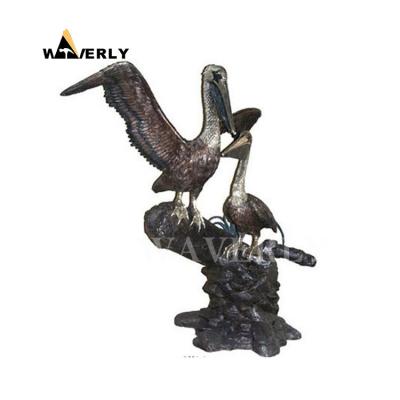 China Europe Garden Use Fountain Bronze Two Resting Pelicans Fountain Home Fountain Bronze Pelican for sale