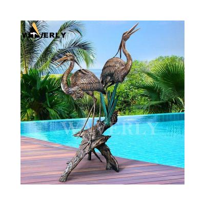 China Europe Fountain Outdoor Bronze Animal Sculpture Heron Fountain Bronze Sculpture for sale