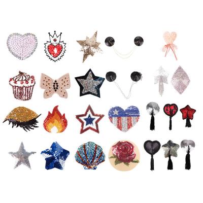 China Daily Used Female Amazon Nipple Heart Shaped Nipple Cover Sexy Breast Stickers Metal Round Sequin Tassel Drop Blood Drop Stickers for sale