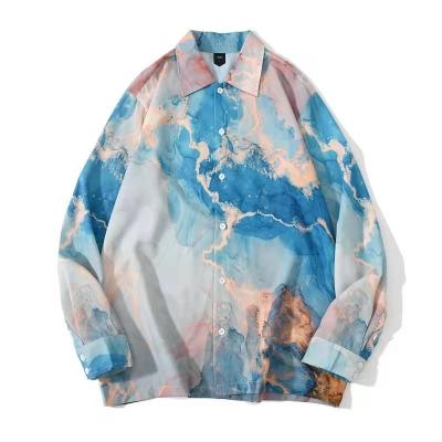 China Anti-pilling tie dyed 2022 autumn Korean casual CIA design sense of long sleeved shirt men's new retro minority loose short sleeved shirt men's for sale