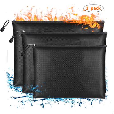 China Three Size Fireproof Document Bag RoHS OEM Money Holder Set Zipper Closure 1832 °F for sale