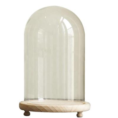 China Europe Bell Decorative Clear Glass Cloche Bell With Wooden Base for sale