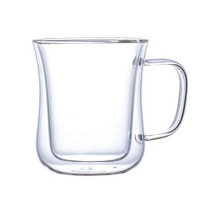 China 200ml Borosilicate Glass Insulated Double Wall Glass Mug With Handle for sale