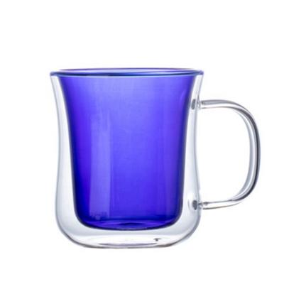 China 200ml Borosilicate Glass Insulated Double Wall Inside Colored Glass Mug With Handle for sale