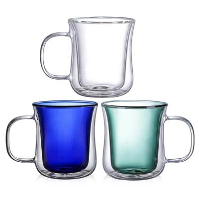 China 250ml Craftsman Insulated Double Wall Inside Colored Glass Mug With Handle for sale