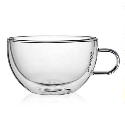 China Artisan 360ml Doule Glass Wall Salad Bowl with Handle for Ice Cream, Soup, Cereal for sale