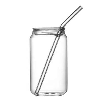 China Sustainable Nordic Style 400ml Reusable Borosilicate Glass Water Cup With Glass Straw And Lid Customized Logo for sale