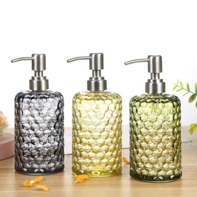 China Sustainable Hot Selling 16oz Glass Soap Dispenser With Stainless Steel Pump Holder for sale