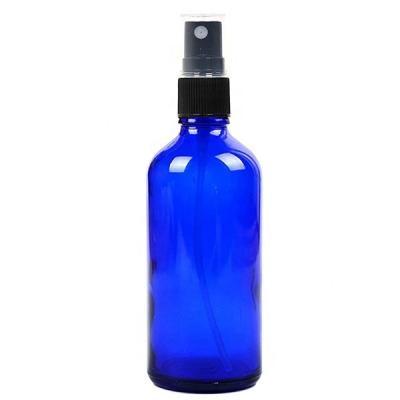 China Personal Care 4oz Cobalt Blue Empty Glass Spray Bottle With Black Fine Mist Sprayers for sale