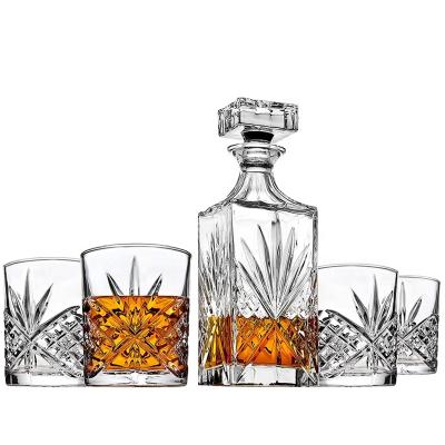 China CLASSIC 100% Lead Free Crystal Whiskey 5-Piece Decanter Bar Set With 4 Old Fashioned Glasses for sale