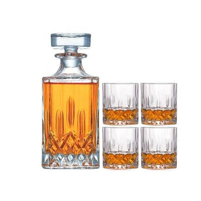 China Crystal Glass Whiskey Decanter With Heavy Luxury 100% Lead Free Viable 4 Whiskey Glasses for sale