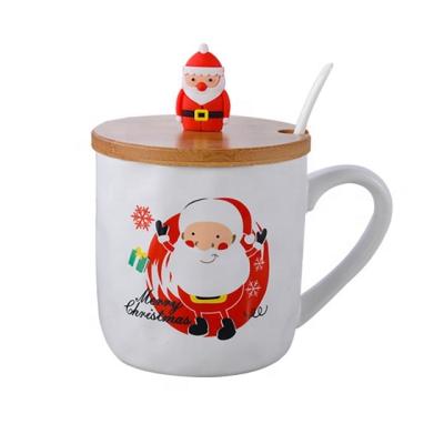 China 2020 New 350ml Christmas Theme Viable Coffee Mug Set With Merry Christmas Santa Christmas Tree Reindeer With Lid And Spoon for sale