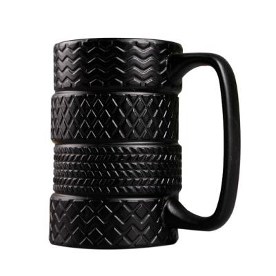 China Large Capacity 3D Tire Viable Tire Cool Beer Ceramic Mug For Men Women Car Lover 400ml (14.5oz) for sale