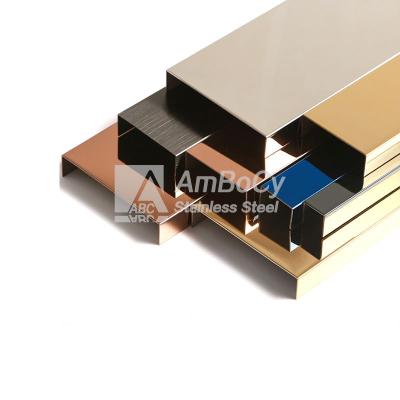 China Space For Edge Ceramic Tile/Trim/Floor/Wall From China Supplier 1.0MM Thick Champagne Gold Stainless Steel Tile For Wall Decoration for sale