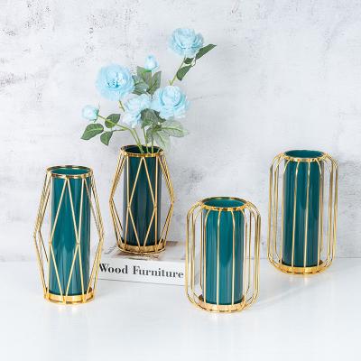 China Wholesale Minimalist Home Decor Metal Accessories Glass Vase Decorations for sale