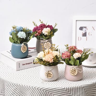 China Contemporary Wholesale Home Office Decor Small Indoor Artificial Flower Plant With Ceramic Pot for sale