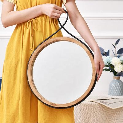 China Wholesale Minimalist Decorative Round Wall Bathroom Mirror Wooden Hang Wall Mirror for sale